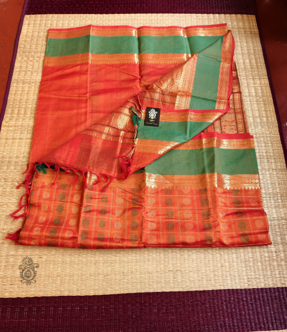 Handwoven Pure Cotton Kanchipuram Saree Orange
