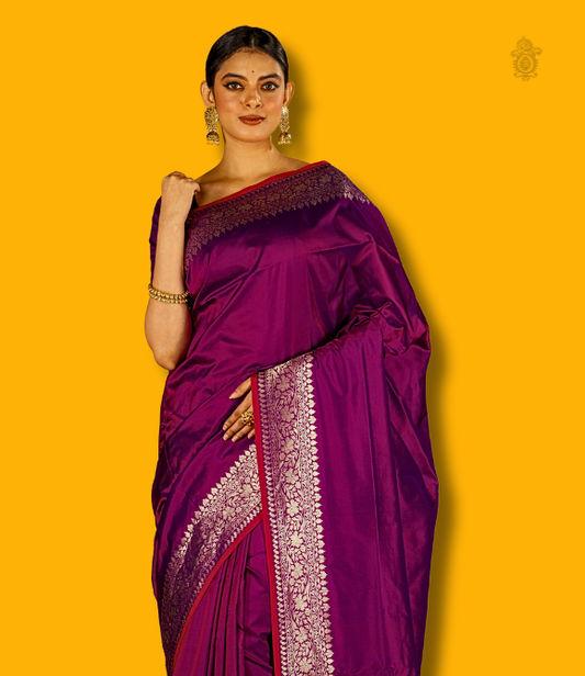 Traditional handwoven pure kattan benarasi silk | Handwoven Pure Kariyal Benarasi Saree Magenta Silver