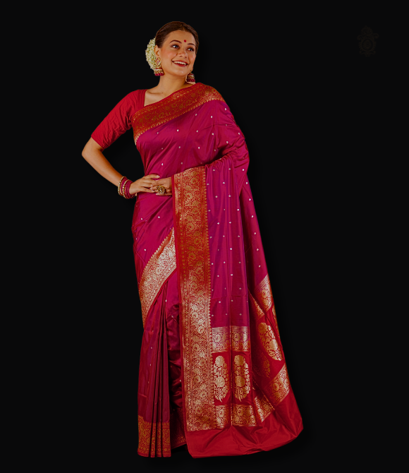 Handwoven Pure Kariyal Benarasi Saree Magenta