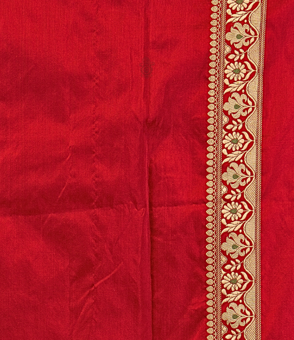 Handwoven Pure Katan Silk Kadhua Kairi Benarasi Saree Red