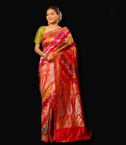 Handwoven Rangkat Royal Benarasi Saree Red - Multicolour