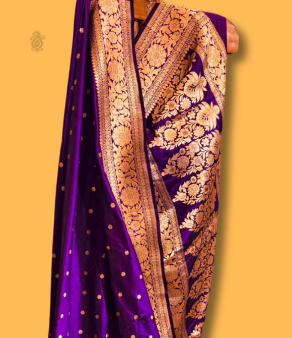 Handwoven Pure Katan Silk Benarasi Saree Purple by Kalakriti by Paroma