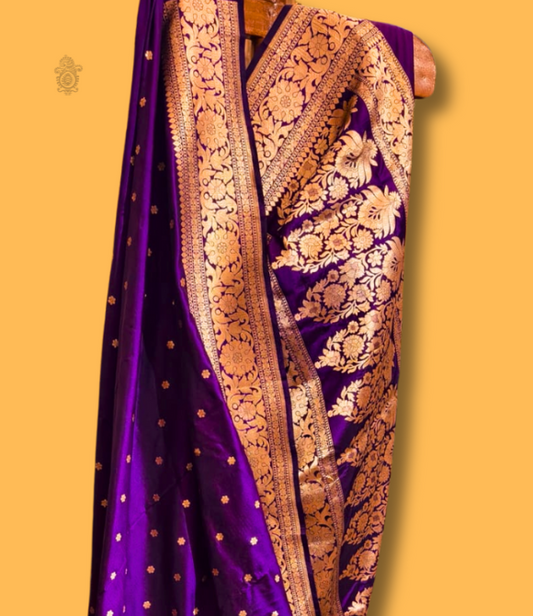 Handwoven Pure Katan Silk Benarasi Saree Purple by Kalakriti by Paroma