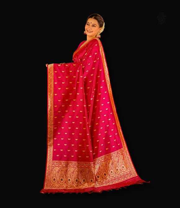 Handwoven Pure Katan Silk Kadhua Benarasi Saree Red Rani
