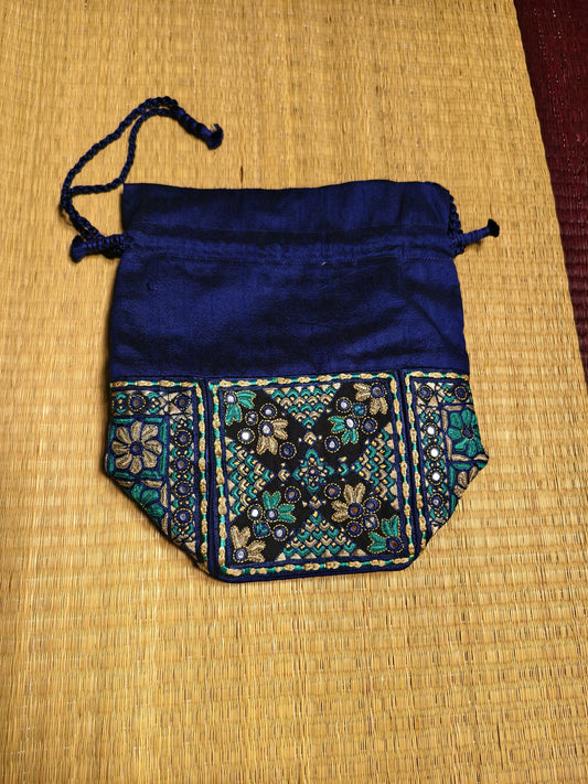 Blue and Black Kutch Embroidered Potli Bag