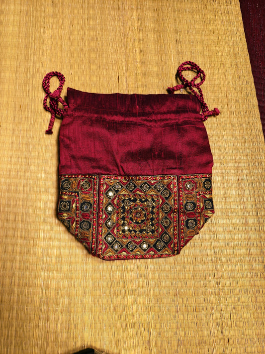 Maroon Kutch Embroidered Potli Bag