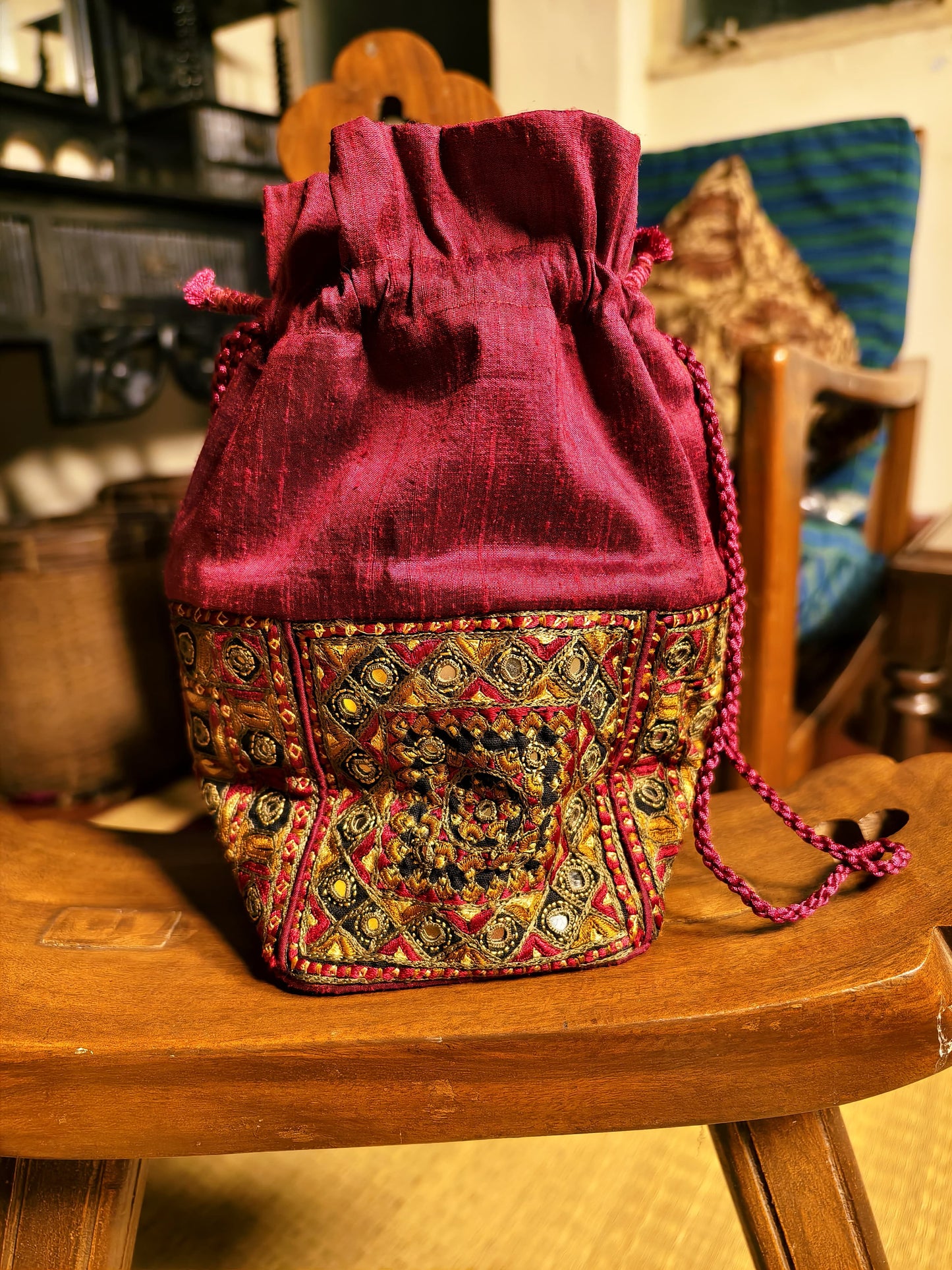 Maroon Kutch Embroidered Potli Bag