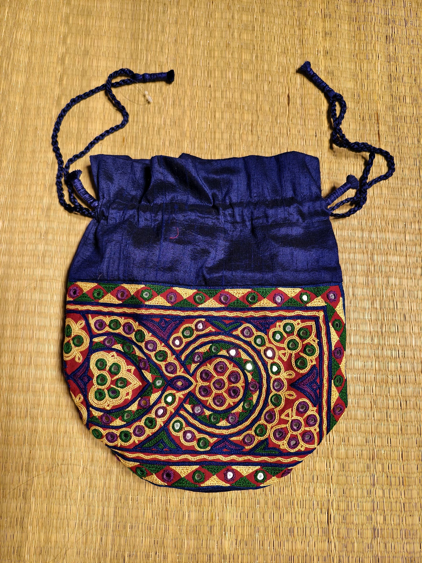 Blue Kutch Hand-Embroidered Mirror Work Potli Bag