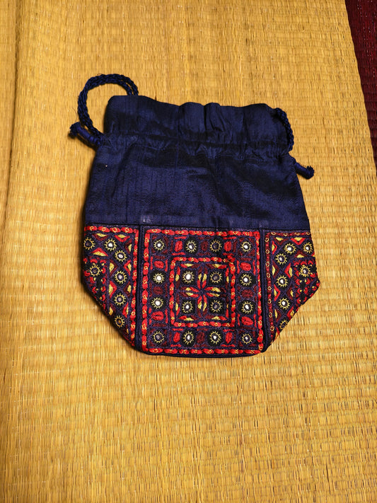 Blue Kutch Embroidered Potli Bag