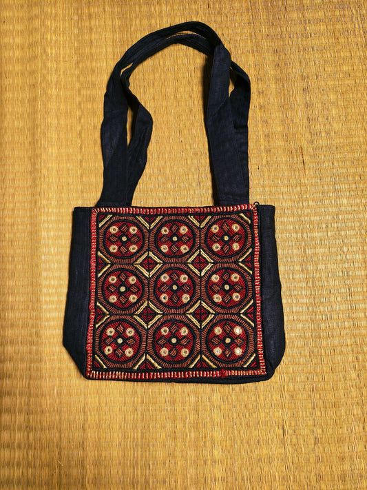 Black Kutch Hand-Embroidered Mirror Work Pure Silk Hand Bags