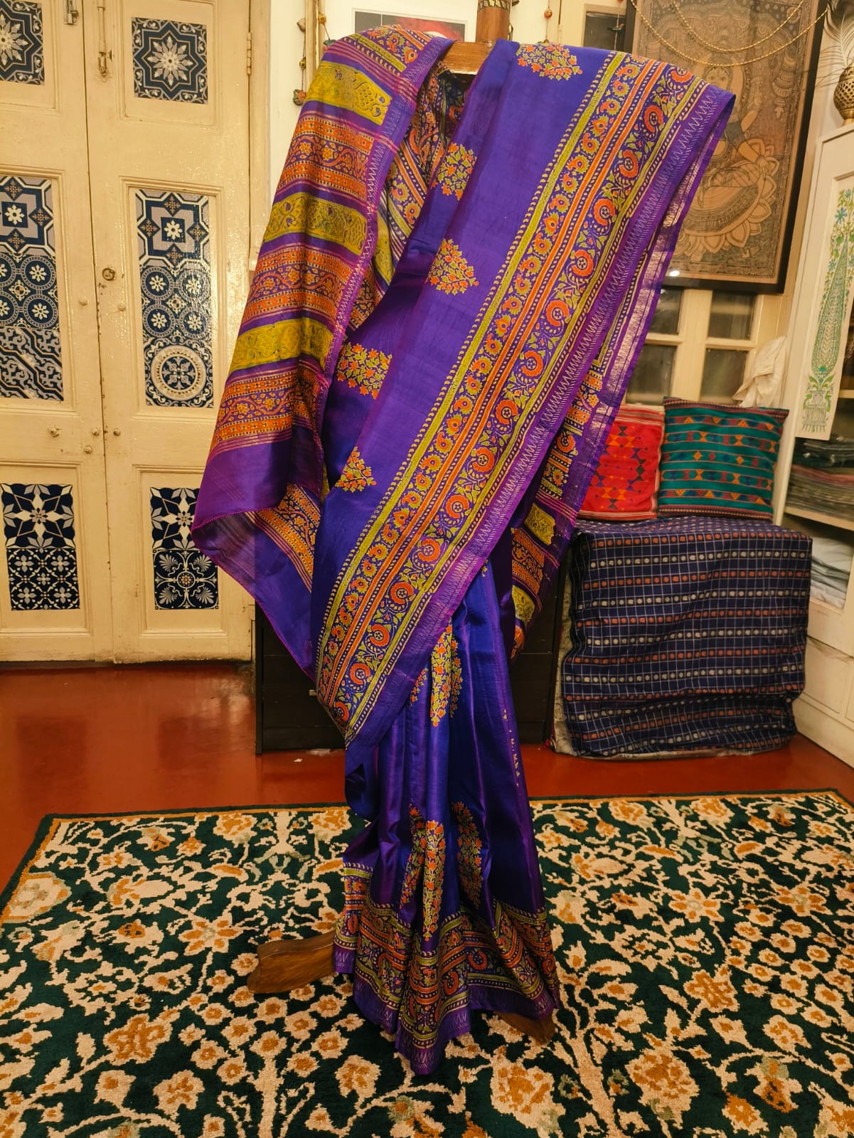 Handwoven Pure Mulberry Two Tone Zari Border Bengal Silk