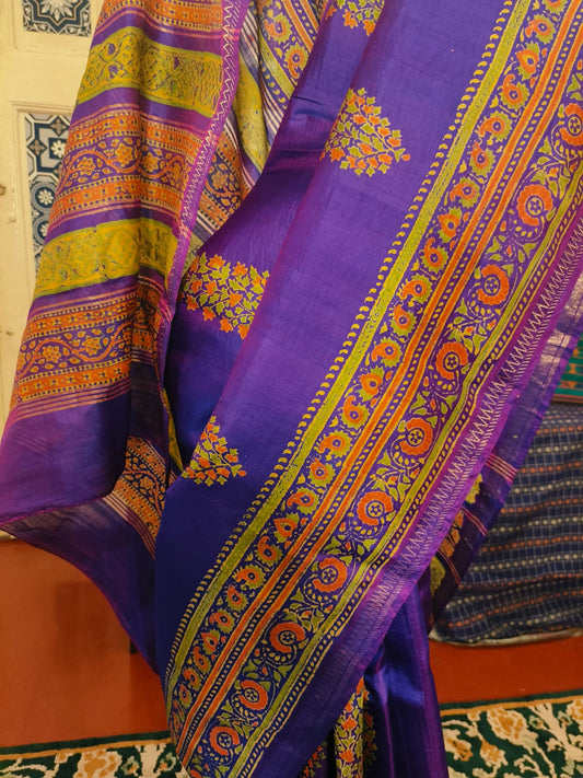 Handwoven Pure Mulberry Two Tone Zari Border Bengal Silk