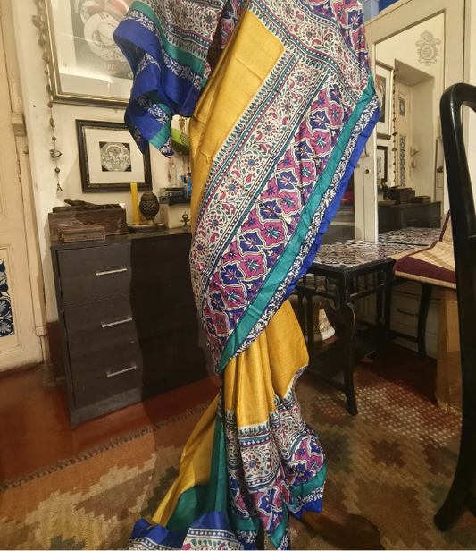 Pure Gachhi Bengal Tussar Saree Yellow