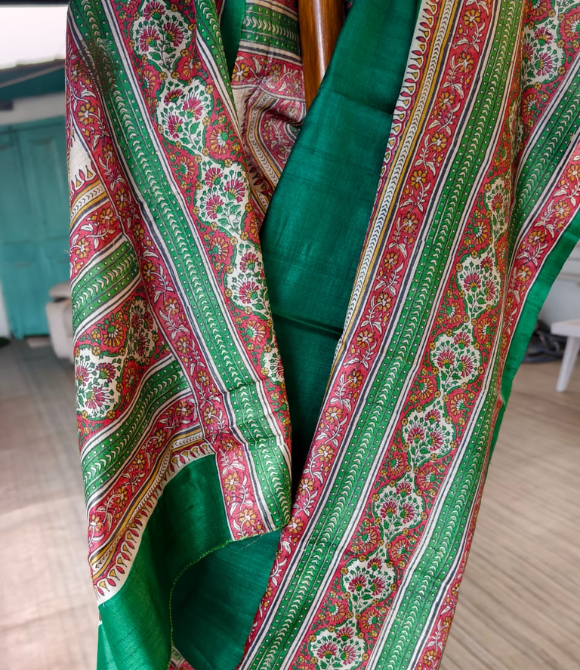 Pure Gachhi Bengal Tussar Saree Deep Green