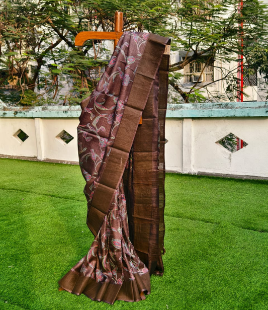 Pure Zari Tussar Saree Brown Variant 1
