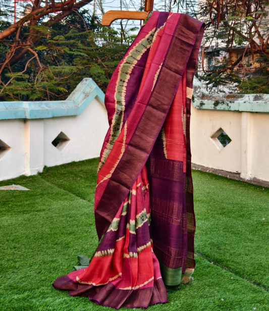 Shibori Tussar Multicolour Saree Variant 1