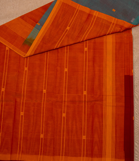 Chettinad Handloom Cotton Saree Light Blue Orange Red