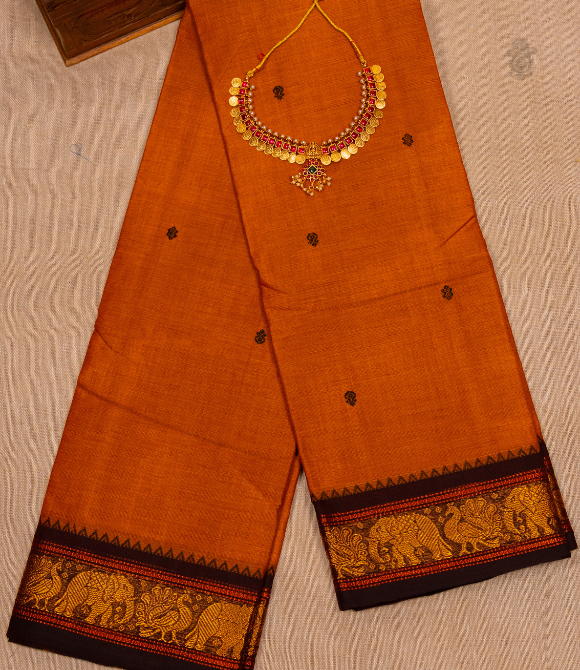 Chettinad Handloom Cotton Saree Deep Yellow