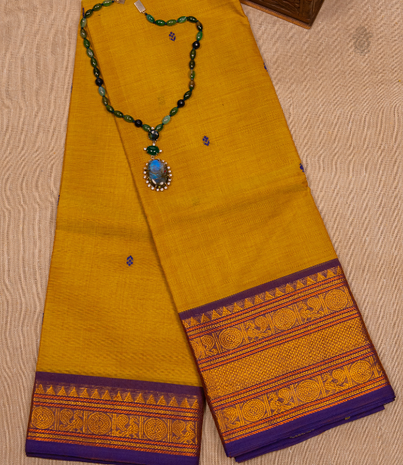 Chettinad Handloom Cotton Saree Yellow Green