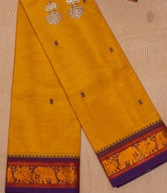 Chettinad Handloom Cotton Saree Yellow