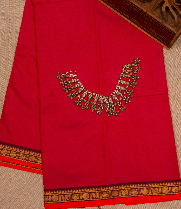 Chettinad Handloom Cotton Saree Deep Pink