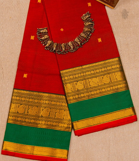 Chettinad Handloom Cotton Saree Sinduri Red
