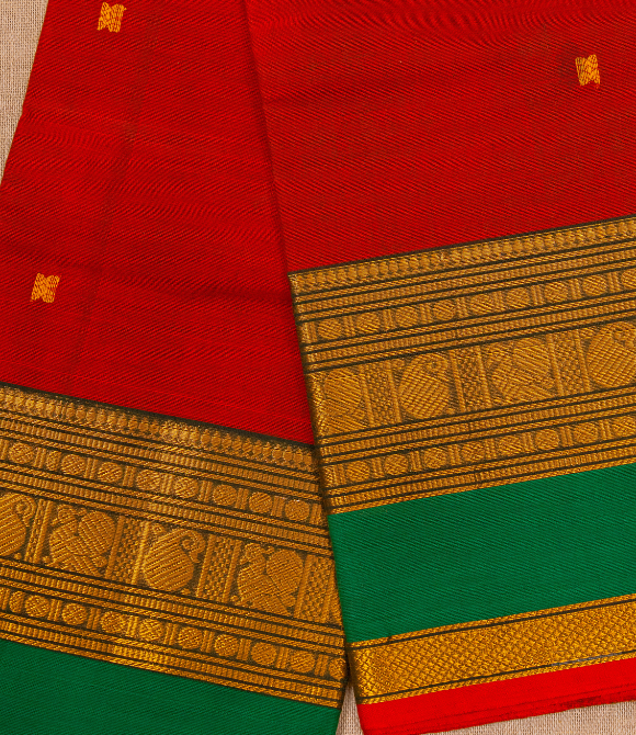 Chettinad Handloom Cotton Saree Sinduri Red