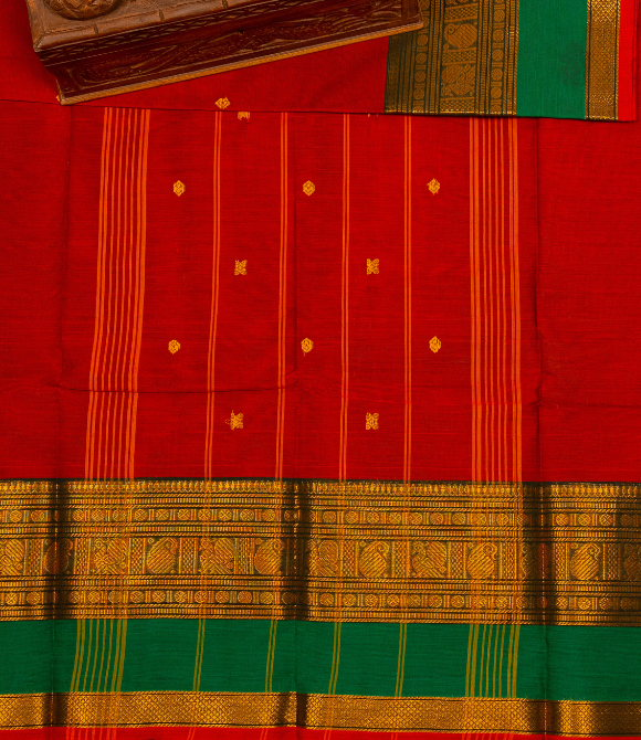 Chettinad Handloom Cotton Saree Sinduri Red