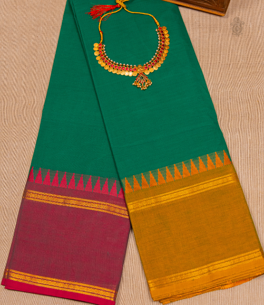 Chettinad Handloom Cotton Saree Sea Green Ganga Jamuna