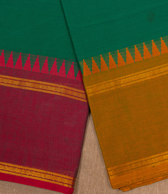Chettinad Handloom Cotton Saree Sea Green Ganga Jamuna