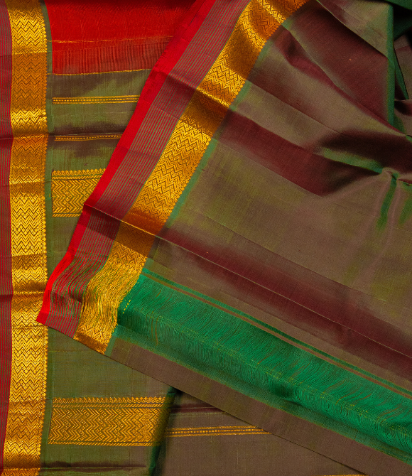 Pure Zari Kanjivaram Saree - Brick Orange & Green