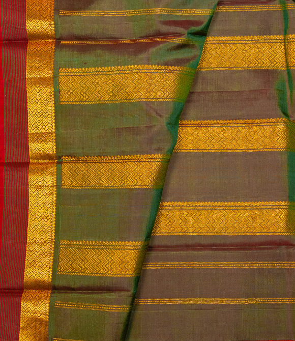 Pure Zari Kanjivaram Saree - Brick Orange & Green