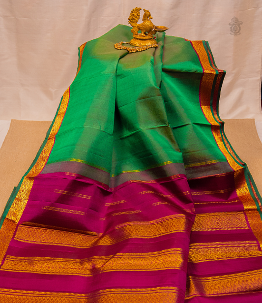 Pure Zari Kanjivaram Saree - Green & Magenta Pallu