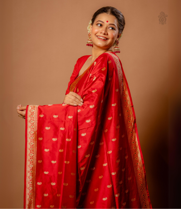 Handwoven Pure Katan Silk Kadhua Bridal Benarasi Saree Red