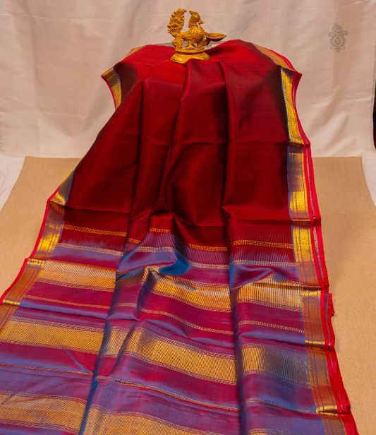 Pure Zari Kanjivaram Saree - Maroon With Zari Border