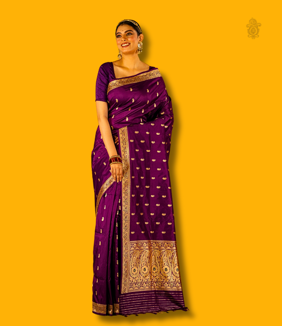 Handwoven Pure Katan Silk Kadhua Benarasi Saree Purple | Kalakriti by Paroma | Boutique