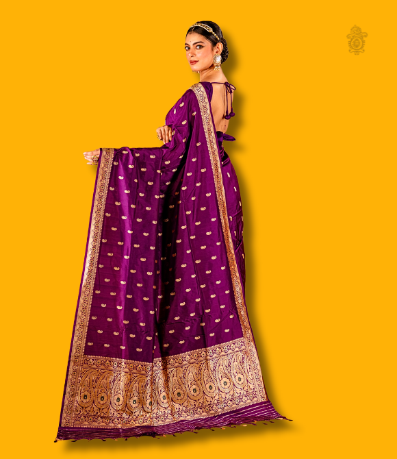 Handwoven Pure Katan Silk Kadhua Benarasi Saree Purple