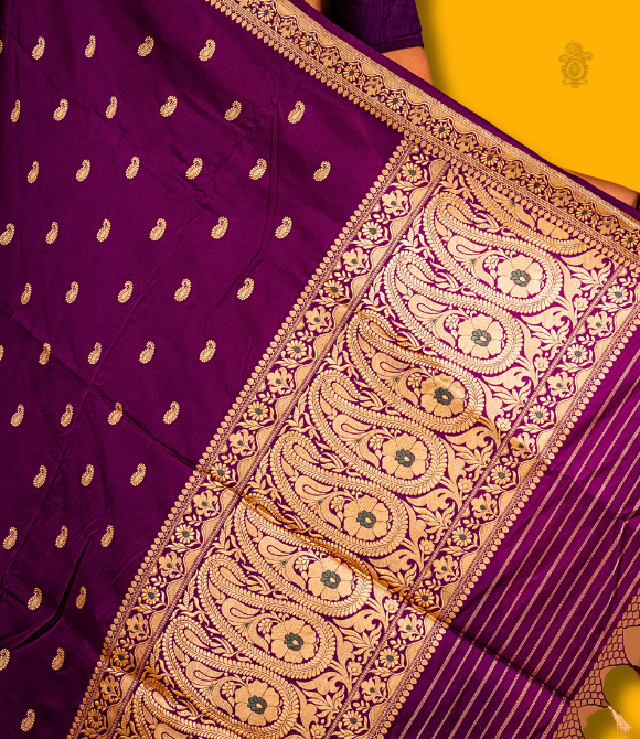 Handwoven Pure Katan Silk Kadhua Benarasi Saree Purple