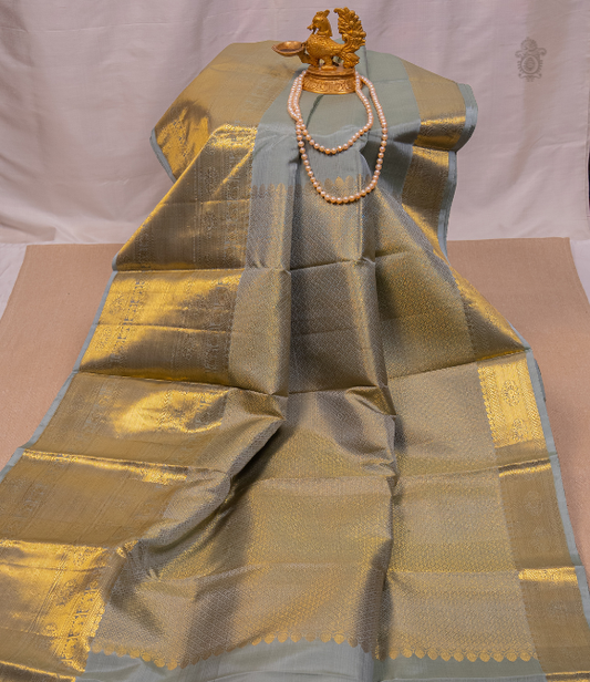 Pure Zari Kanjivaram Saree - Grey With Big Butta