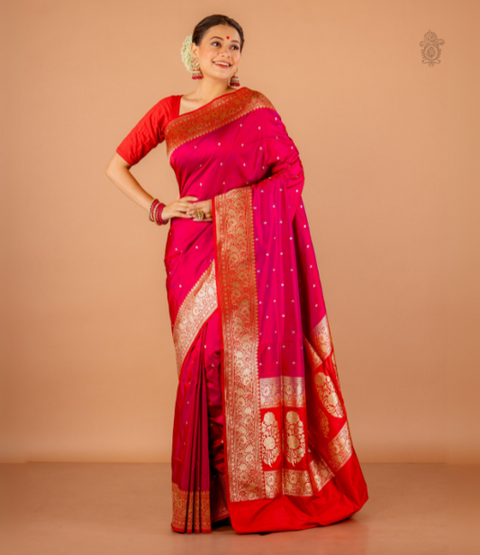 Handwoven Pure Kariyal Benarasi Saree Magenta