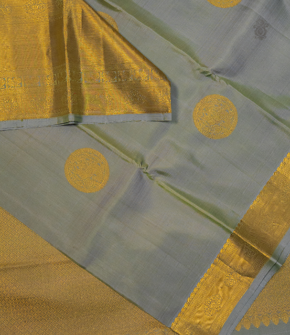 Pure Zari Kanjivaram Saree - Grey With Big Butta