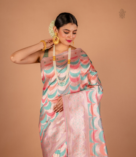 Handwoven Pure Katan Silk Benarasi Saree Baby Pink