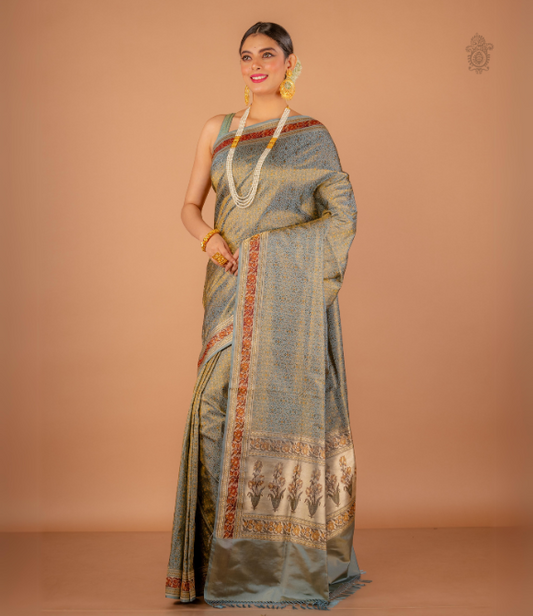 Handwoven Pure Katan Silk Kadhua Benarasi Saree Duck Egg Blue