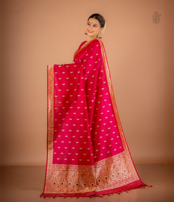 Handwoven Pure Katan Silk Kadhua Benarasi Saree Red Rani