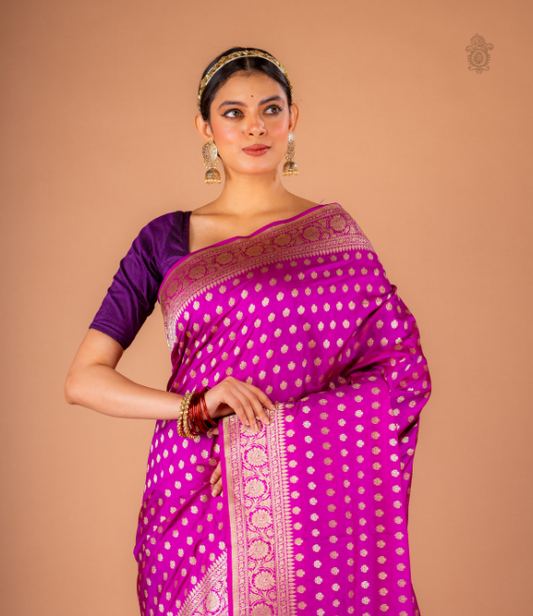 Handwoven Pure Katan Silk Benarasi Saree Jamuni Pink
