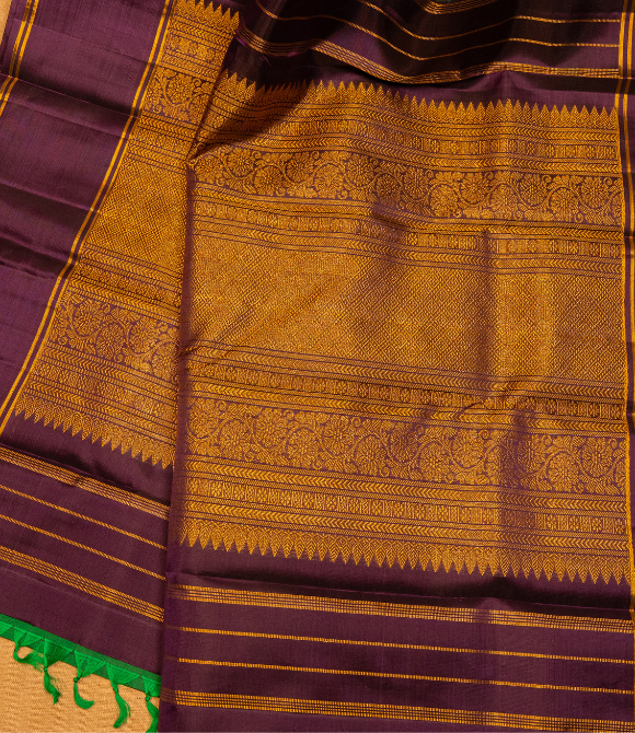 Pure Zari Kanjivaram Saree - Green & Coffee Border