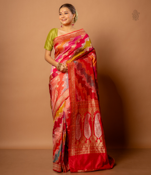 Handwoven Rangkat Royal Benarasi Saree Red - Multicolour