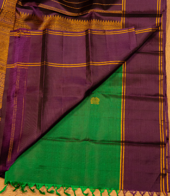 Pure Zari Kanjivaram Saree - Green & Coffee Border