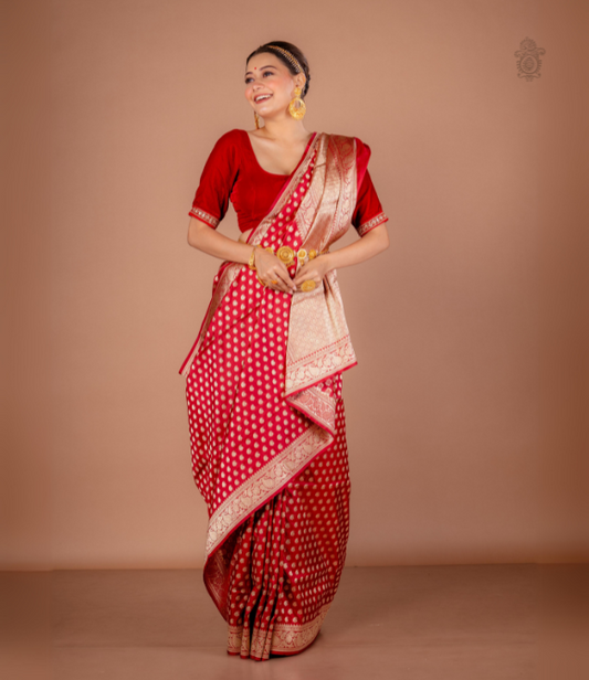 Handwoven Pure Benarasi Cutwork Saree Deep Red