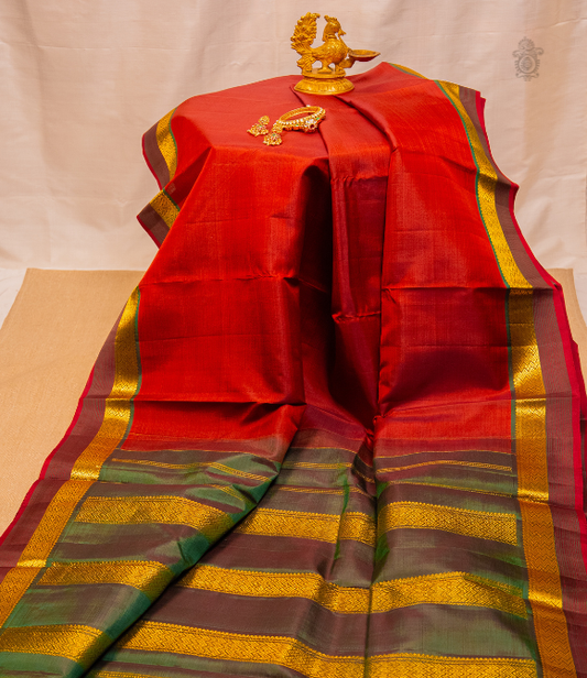 Pure Zari Kanjivaram Saree - Brick Orange & Green